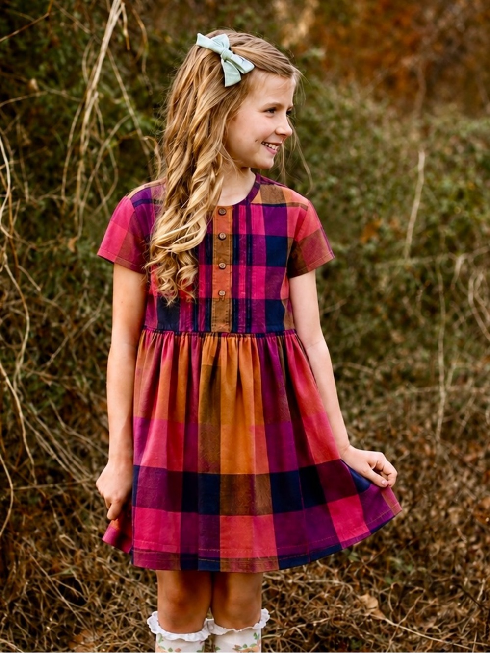 Burberry London Nova Multicolor Gingham Check Plaid Short Sleeve Mini Wrap Dress